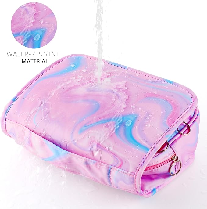 Pink Hanging Toiletry Bag for Girls, Travel Toiletry Bag for Teen Girls Cosmetic Makeup Waterproof Wash Bag Traveling Toiletries, Fluid