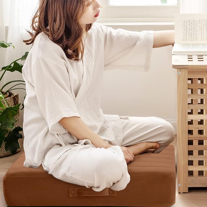 MeMoreCool Square Floor Pillow Seating for Adults Kids, Large Meditation Cushion Floor Pillow with Thick Foam & Soft Tufted Cover, Washable Big Pillow Seat Floor Cushion for Sitting Yoga 24" Coffee