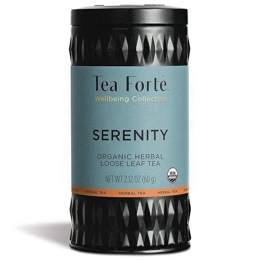 Tea Forte Serenity Premium Organic Loose Leaf Caffeine-Free Herbal Tea Blend Canister, Makes 35-50 Cups