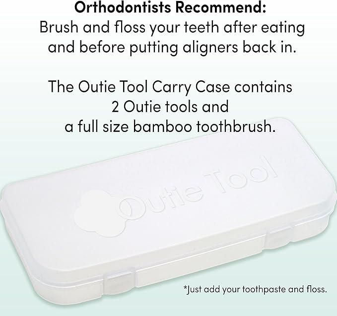 Outie Tool 2 in 1 Total Care Carry Case | Contains 1 Bamboo Toothbrush and 2 Clear Aligner Removers