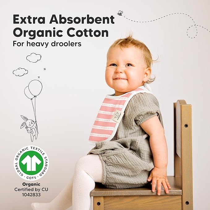 8-Pack Organic Baby Bibs for Boys, Girls - Soft Cotton Drooling and Teething Bibs for Baby Girl & Boy, Extra Absorbent, Easy To Clean & Put On for Toddler, Newborn, Infant 0-24 Months (Sweet Charm)