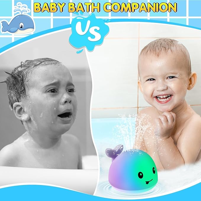 Gigilli Bath Toys for Kids Ages 1-3, Baby Bath Toys 1 2 3 Year Boy Girl Gifts Christmas Stocking Stuffers for Babies 6-12-18 Months Light Up Whale Bath Toy Sprinkler Toddler Birthday Bathtub Water Toy