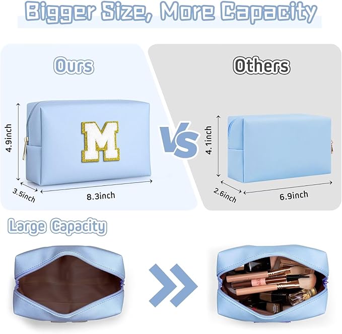 TOPEAST Gifts for Friends Female Mom, Cute Makeup Bag Small Pink Cosmetic Bag Travel Toiletry Bag, Personalized Birthday Gift for Women Girl, Preppy Travel Stuff for Girls (Sky Blue C)