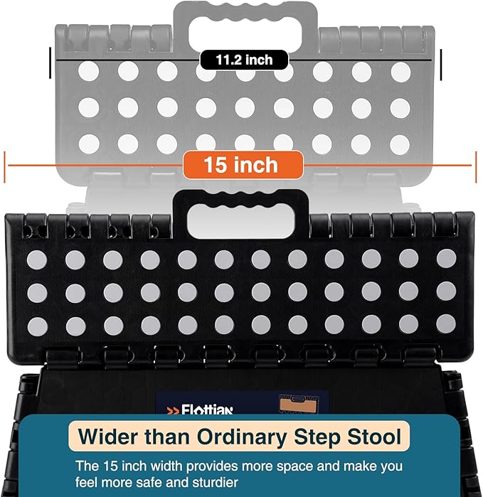 Flottian 5" Folding Step Stool for Adults and Kids 15-Inch Extra Wide Stool Holds Up to 300 lbs,Non-Slip Folding Stools with Handle,Compact Plastic Foldable Step Stool for Bathroom,Kitchen,ect