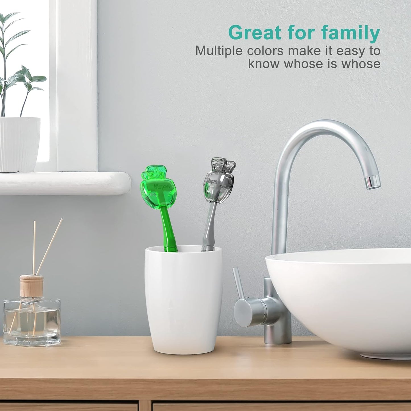 Mspan Tongue Scraper for Adults & Kids: Tongue Cleaner Brush Dental Clean Care Kit with Plastic Travel Case Cover - Oral Hygiene Fresh Breath Green Grey 2 Pack