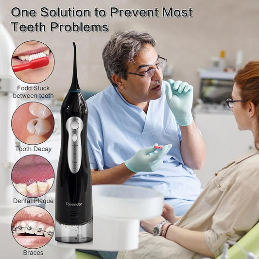 TOVENDOR Electric Water Flosser, Rechargeable Dental Oral Irrigator - 3 Modes, 5 Tips for Teeth, Gums, Braces, Dental Care, Family Oral Health (300ML, IPX7Waterproof Waterflosser)