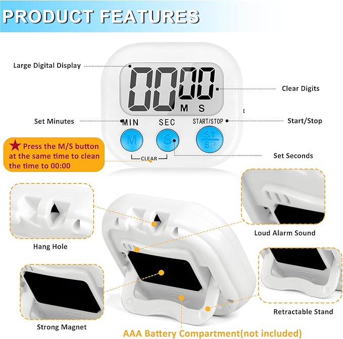 ZILLEEN Classroom Timer for Kids Teachers 4 Pack Digital Timers, White