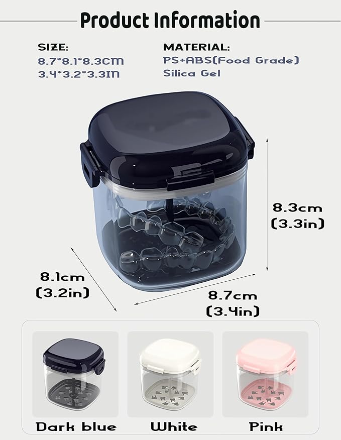 MURRI&MURRDI Retainer Case, Denture Bath Box with Strainer Basket, Mouth Guard Case, Braces Cleaner Cup, Cute Denture Holder Night Guard Storage Soak Container for Travel Cleaning (A Blue)