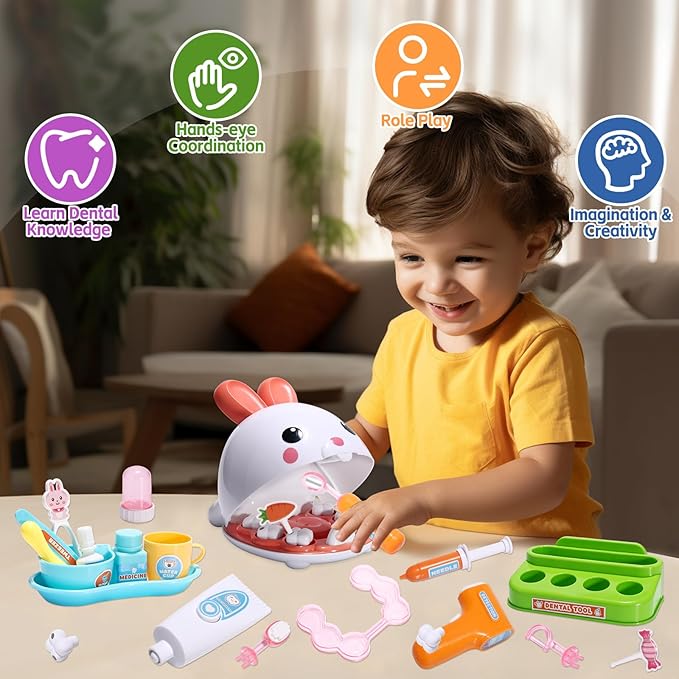 Dentist Kit Pretend Play Set, 31PCS Teeth Dental Tools Medical Accessories, Pet Doctor Role Play Toys Playset, Educational Gift for Kids Toddlers Girls Ages 3+