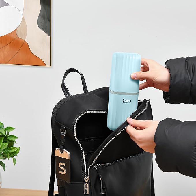 VITVITI Toothbrush Travel Case, Portable Travel Soap Container Leakproof Dish Tray, 7.88 inch Toothpaste Toothbrush Holders with Cover for Trip/Bathroom/Camping(Blue)