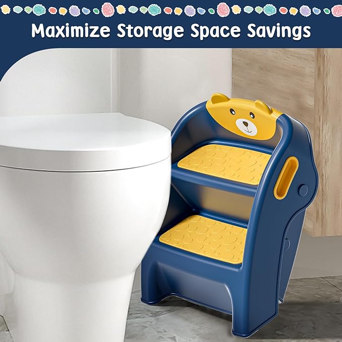 TPN Toddler Step Stool for Bathroom Sink and Potty Training Durable Anti-Slip,Anti-Tip A-Frame,10-Second Assembly, 2-Step Potty Stool with Wide Steps (Navy Blue)