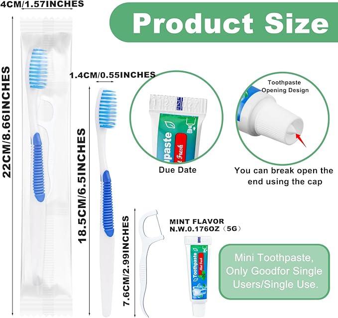 Disposable Toothbrushes with Toothpaste and Floss,10 Pcs 3 in 1 Individually Wrapped Single Use Travel Toothbrushes and Dental Floss Kit Bulk for Homeless,Guests,Dentist,Hotel(5 Colors)