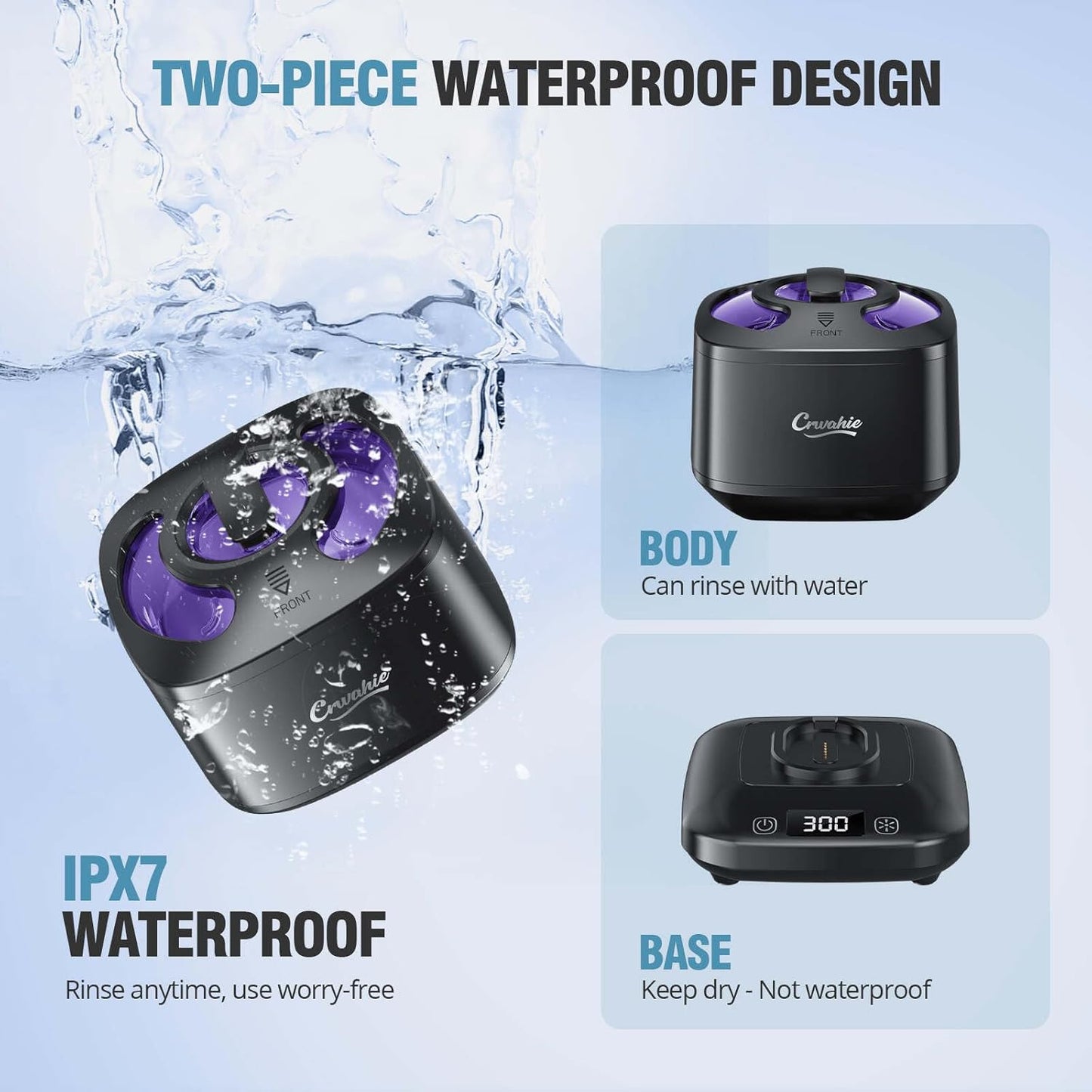 Ultrasonic Retainer Cleaner, Detachable 45kHz Retainer Cleaner Machine 3 Modes Dental Cleaning Pod with Visible Window Digital Timer for Mouth Guard, Dentures, Aligner, Braces, Jewelry - Black