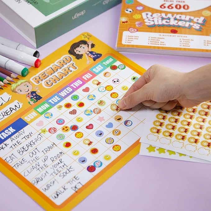 6600 PCS Small Stickers for Kids Classroom, Mini Teacher Reward Stickers Includes Stars, Smiley Faces & Emojis, Sticker Pack, Stickers Bulk, Scrapbook Journal Supplies