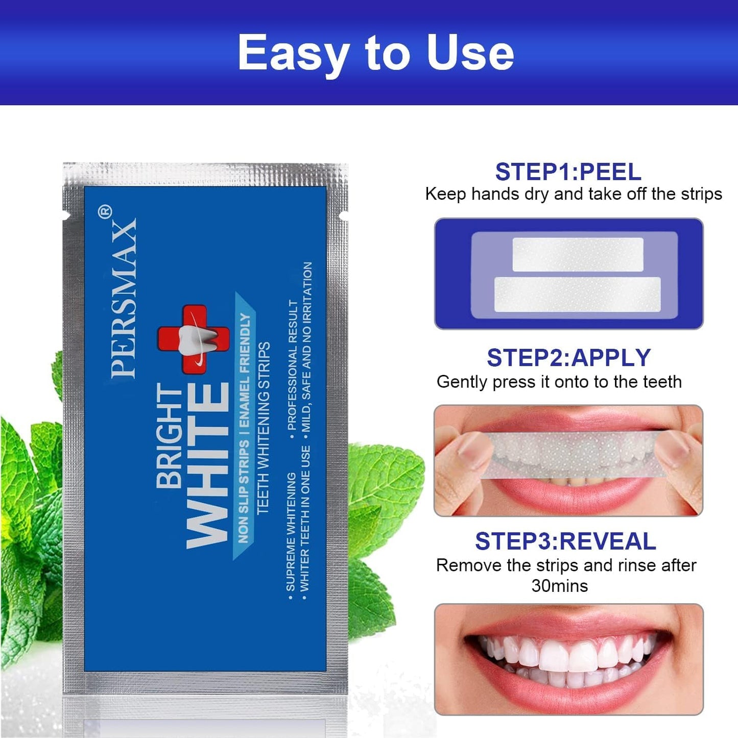 Teeth Whitening Strips – Professional Dentist Approved, Gum-Safe Formula, 28 Non-Slip Strips Kit, 14 Treatment, Pain-Free Express Whitening in 30 Min, Easy to Use for Bright Smile