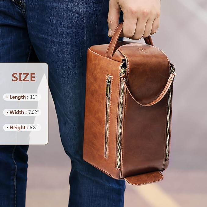 Personalized Toiletry Bag for Men,Initial Mens Toiletry Bags for Traveling,Men Travel Toiletries Bag,PU Leather Shaving Bag for Toiletries Accessories kit,Brown K