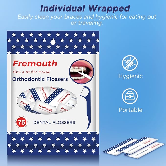 Individually Wrapped Orthodontic Flossers for Braces - Ortho Dental Floss Picks, 75 Count (Pack of 1)