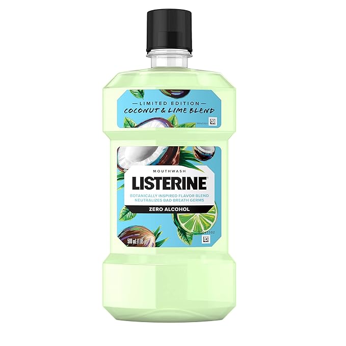 Listerine Coconut & Lime Alcohol Free Mouthwash, Oral Rinse Kills up to 99% of Bad Breath Germs, Limited Edition Coconut Lime Flavor, 500 mL