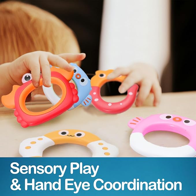 Swimming Turtles Bath Toy, Cute Baby Bath Toys with One-Touch Water Spray Button, Rechargeable Pool Bath Toys for Kids Ages 1-3, Toddler Bathtub Toys with 5 Rings, Water Toys for Toddlers 1-3 Gift