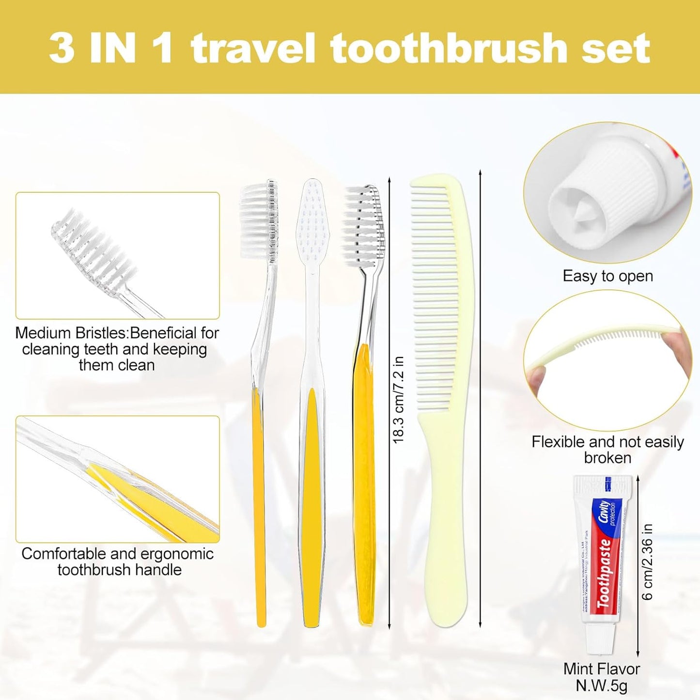 100 Pack Disposable Toothbrushes with Toothpaste and Comb for Homeless Individually Wrapped-Suitable for Hotel,Air Bnb,Shelter/Homeless/Nursing Home/Charity 1