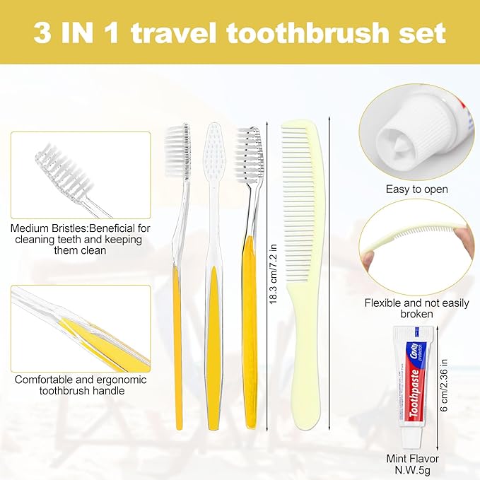 20 Pack Disposable Toothbrushes with Toothpaste and Comb for Homeless Individually Wrapped-Suitable for Hotel,Air Bnb,Shelter/Homeless/Nursing Home/Charity(（20 pcs）)