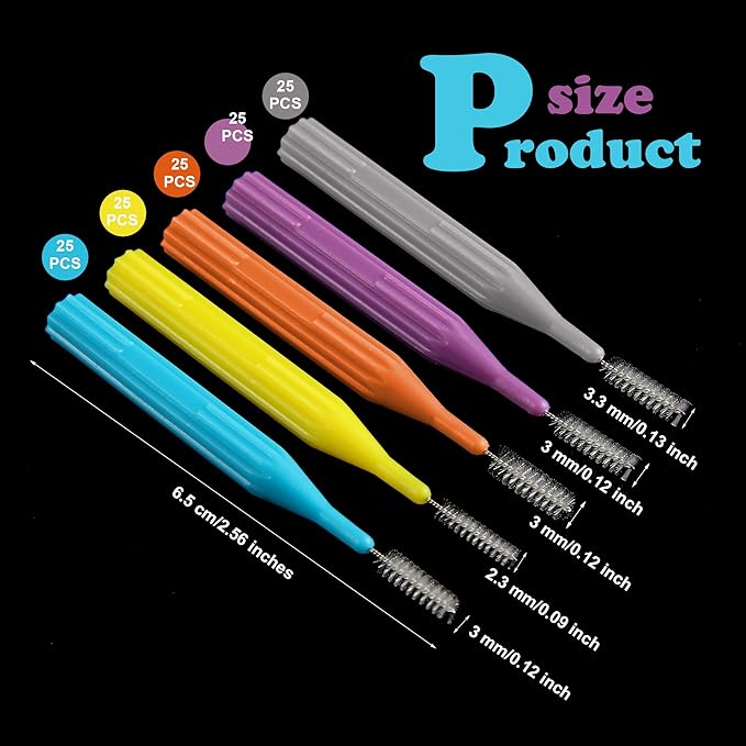 Patelai 100 Pieces Braces Brush for Cleaner Interdental Brush Toothpick Dental Flossing Head Oral Hygiene Flosser Tooth Cleaning Tool(Orange,Yellow, Light Blue, Purple, Grey)