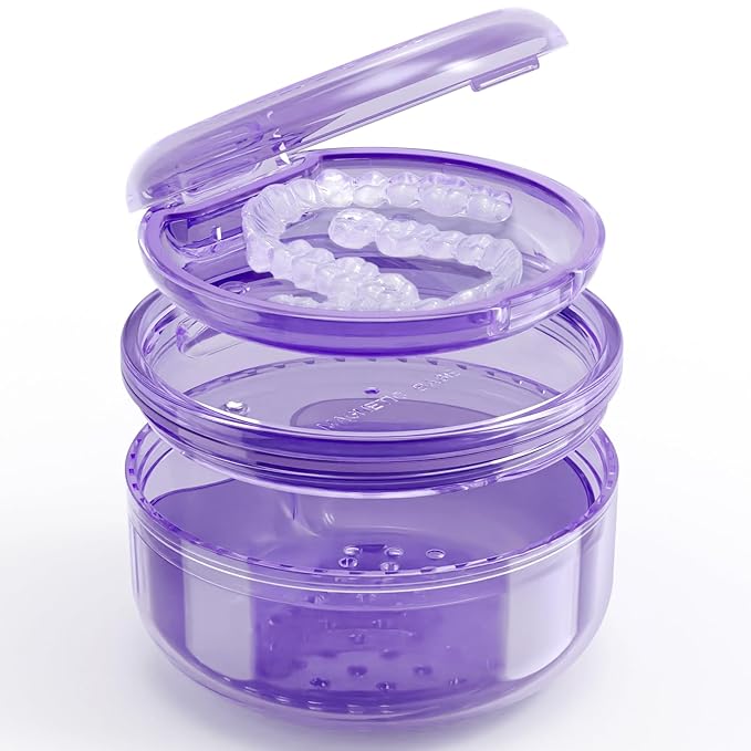 Denture Case Retainer Cleaning Case: 2 in 1 Retainer Case, No-Leak Denture Bath Box Cup, Complete Clean Care for Dentures, Clear Braces, Mouth Guard, Night Guard & Retainers