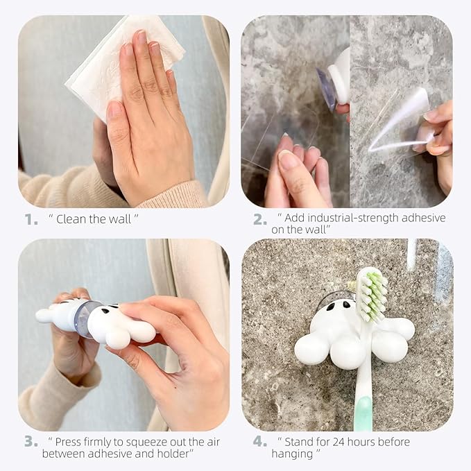 Cute Hanging Toothbrush Holder, Funny Hand Wall Hanging Utility Suction Hooks with StickyPads, Multi-Function Bathroom Decor, Shower Holder (2)