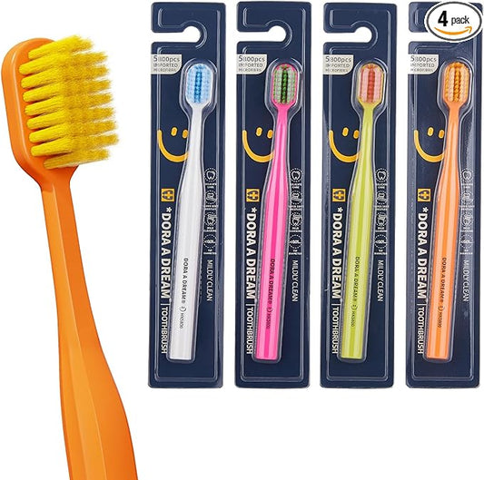 8-Pack Classic Manual Toothbrush Set, Extra Soft Activated-Charcoal Tapered Bristles, Eco-Friendly Biodegradable Handle with Travel Cap, Dentist-Recommended for Adults, 4 Colors