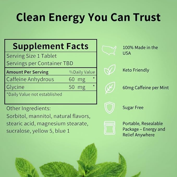 Caffeine Mints by Rally, 60milligram Caffeine, Instant Energy, Fresh Breath Caffeinated Mints, 0 Sugar, Natural Peppermint Flavor (12 Packs, 120 Mints)