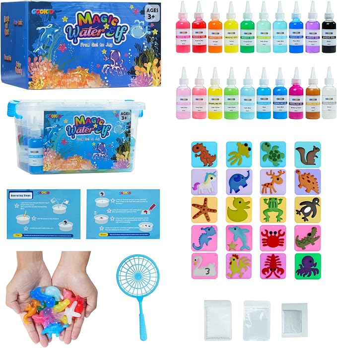 Magic Water Elf Toy Kit for Kids Ages 3-12, DIY Sensory Craft with 20 Bottles of Magic Gel, 20 Molds, STEM Educational Science Activity, Water Beads for Kids Ages 6-12, Birthday Party Gifts