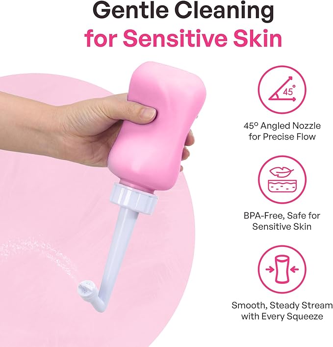 Portable Bidet Bottle for Women - Personal Upside Down Peri Bottle for Feminine Hygiene, Postpartum & Period Care with Angled Sprayer & Storage Bag - Perfect for Travel & New Moms (10 oz)