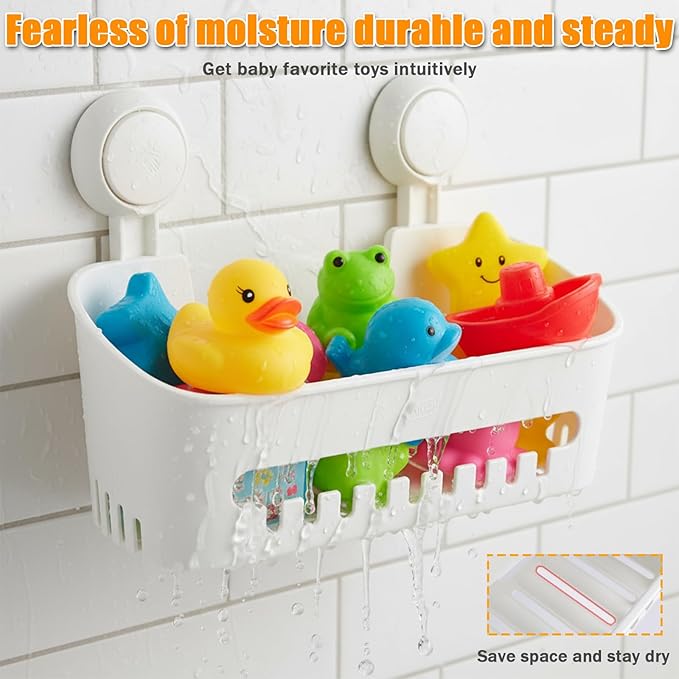 Bath Toy Storage Organizer,Kids Bathtub Toy Holder with Drain Holes,Shower Caddy for Bathtub,No Drilling Shower Caddy Suction Cup,Waterproof Storage Basket for Bathroom,Kitchen