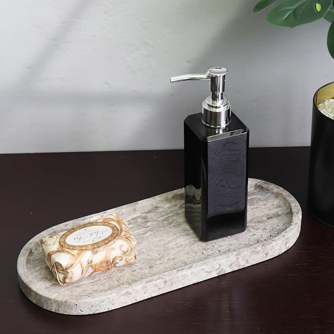 Natural Marble Tray, Oval Vanity Decorative Tray for Bathroom Counter, Countertop Stone Organizer, Catchall Tray for Kitchen, Perfume, Candles, Jewelry Dish Decorative Tray