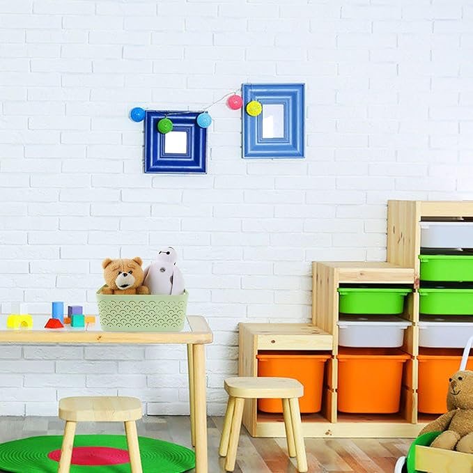 STARVAST 5 Pack Plastic Storage Baskets, Portable Green Fish Scale Pattern Hollow Desktop Storage Bin Box with Handle for Kitchen, Bathroom, Kids Room or Nursery Storage – 9.4 x 7.1 x 4.1 inches