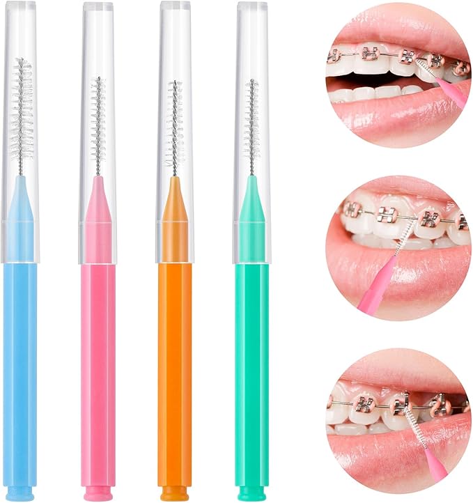200Pcs Interdental Brushes Braces Toothbrush Teeth Gaps Cleaner Tools, 4 Color