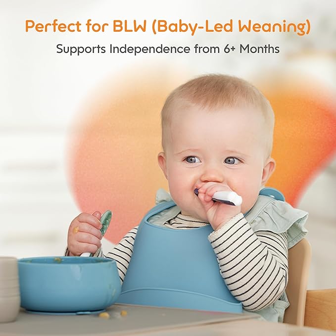 NumNum Baby Spoons Set, Baby Essentials Pre-Spoon GOOtensils for 6+ Months, First Stage Self-Feeding Spoons for Baby Led Weaning (BLW), Silicone Toddler Utensils, BPA-Free, 2 Pack Red/Orange