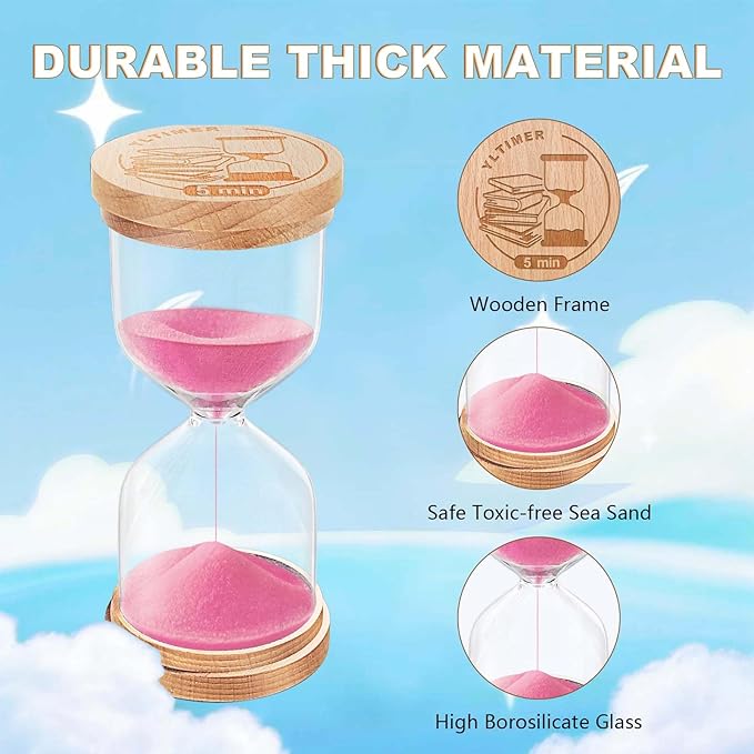 2 Minute Sand Timer Hourglass, Small Pink Sand Watch 2 Min,Beech Wooden Sand Clock, Reloj De Arena, Sandglass Hour Glass for Kitchen, Toothbrush,Home Decorative,Desk (Pink)