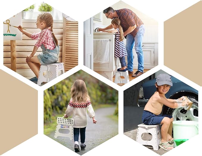 Dyforce Non-Slip Folding Step Stool - 11 inch Height Premium Heavy Duty Foldable Step Stool for Kids, Kitchen Garden Bathroom Camping Stepping Stool - White