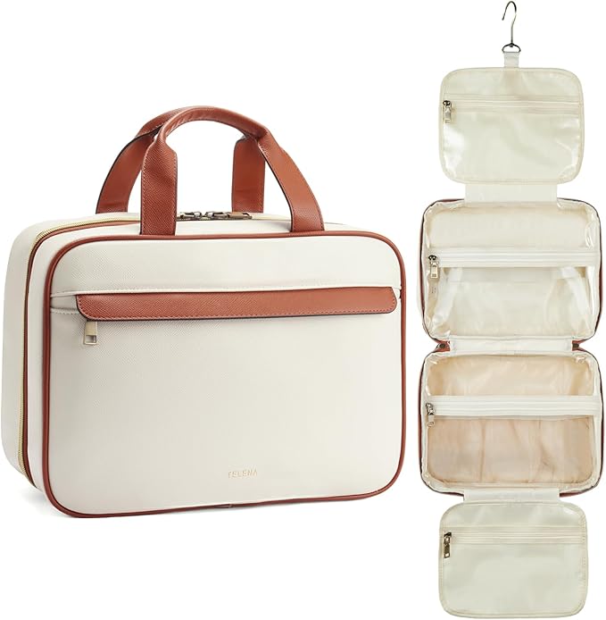 Telena Travel Toiletry Bag for Women with Hanging Hook, Water-resistant Cosmetic Bag Travel Organizer for Accessories, Toiletries, Shampoo