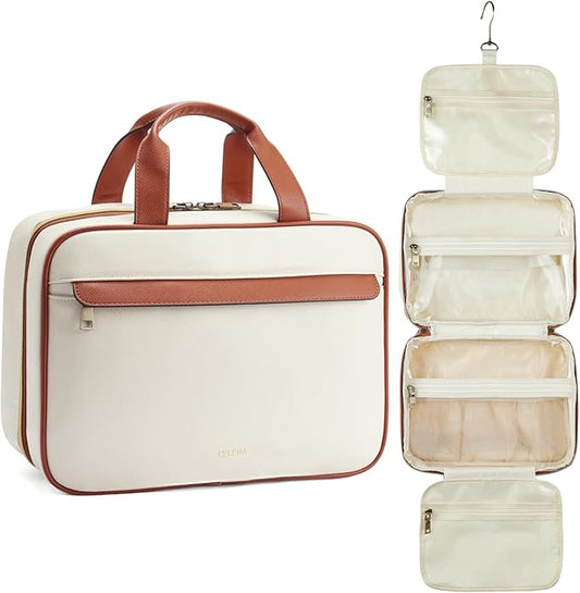 Telena Travel Toiletry Bag for Women with Hanging Hook, Water-resistant Cosmetic Bag Travel Organizer for Accessories, Toiletries, Shampoo