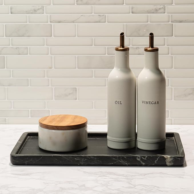 Cork & Mill Black Marble Tray for Bathroom Countertop, Kitchen Counter, or Catchall - 13" x 7½" Large Vanity Tray for Skincare or Perfume - Handcrafted Natural Marble Stone Organizer