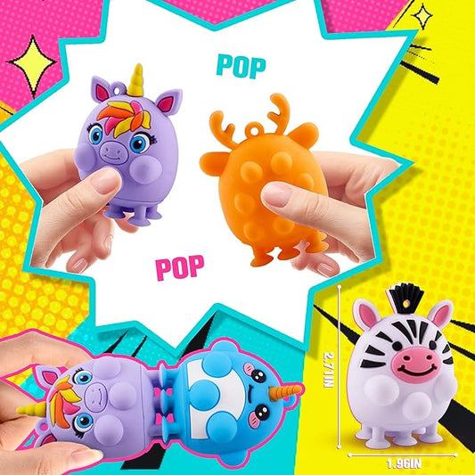 24 PCS Party Favors for Kids, Silicone Animal Pop Fidget Toys with Suction, Birthday Gifts for Boy Girls, Treasure Box Toys, Goodie Bag Stuffers, Prizes for Kids, Pinata Stuffers