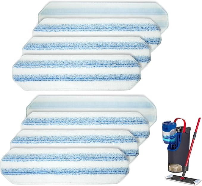8 Pack Replacement Pads for O-Cedar H2prO Flat Mop System, Microfiber Flat Pads for O Cedar H2prO Flat Mop, Machine Washable/ Reusable, Powerful Stain Removal, for Hardwood, Tile, Marble, Baseboards.