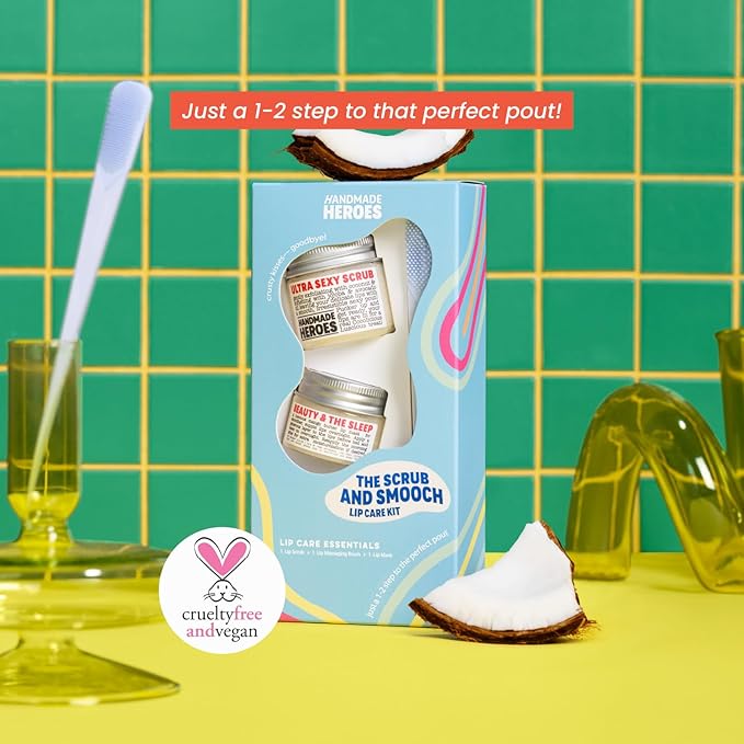 100% Natural Lip Scrub and Lip Mask Vegan Conditioning Coconut Lip Exfoliator - Gentle Exfoliant Sugar Lip Polish Lip Exfoliator Scrubber for Chapped and Dry Lips (Original 3pc Set) Christmas Gifts