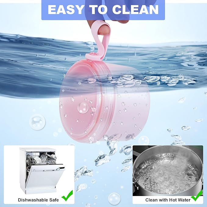 Denture Case, Leak Proof Denture Bath Cup for Travel, Denture Container Cups for Soaking Full & Partial Dentures, Retainers, Denture Cleaning Kit Holder Box with Denture Cleaner Brush-Transparent Pink