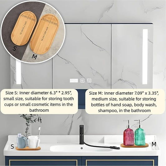 2PCS Bamboo Bathroom Trays - Suitable for The Bathroom,Kitchen,Breakfast Tray and Decorative Tray (6.88 in * 3.46 in)