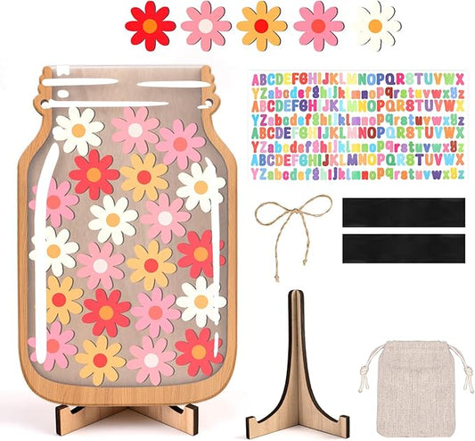 Flowers Reward Jars for Kids-Magnetic Reward System with Colorful Letter Stickers,Behavior Classroom Incentive Jar for Teachers Parents (Mason Jar with Stars, Kids Motivational Tool)
