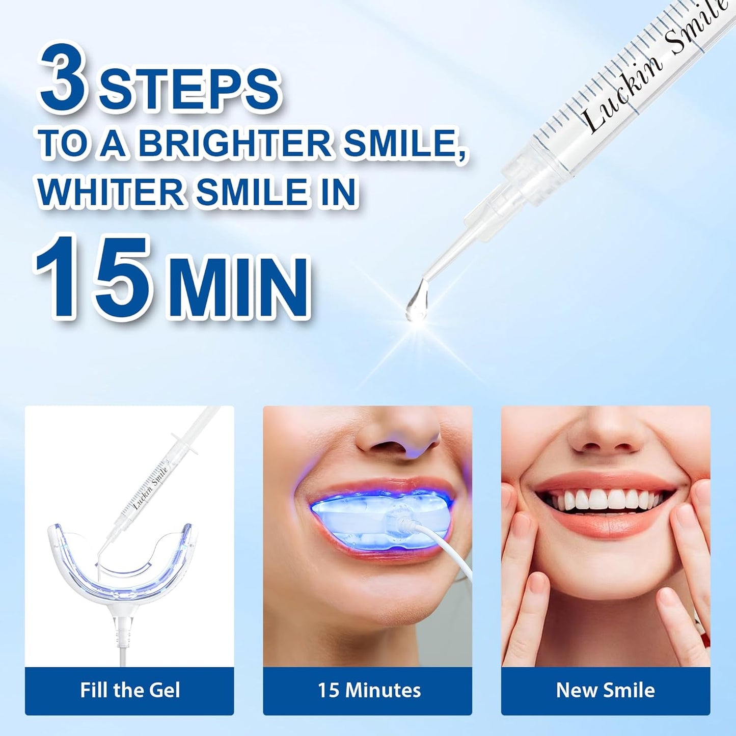 LUCKIN SMILE 10 * 3ML Teeth Whitening Gel Refill, 44% Carbamide Peroxide Suitable for Sensitive Teeth Whitening, 60 Whitening Treatments, Teeth Whiteners Used in Conjunction with Teeth Whitening Kit