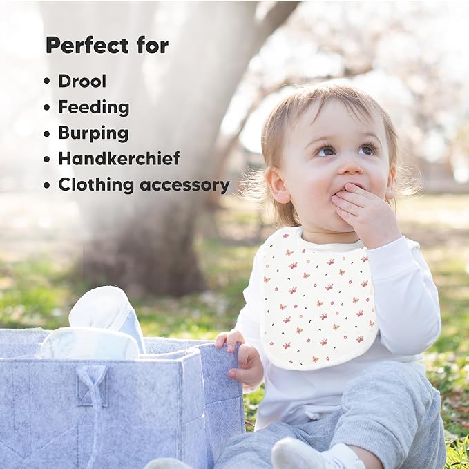 8-Pack Organic Baby Bibs for Boys, Girls - Soft Cotton Drooling and Teething Bibs for Baby Girl & Boy, Extra Absorbent, Easy To Clean & Put On for Toddler, Newborn, Infant 0-24 Months (Butterflies)